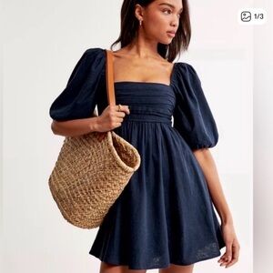 Abercrombie Linen Black Puff Sleeve Dress